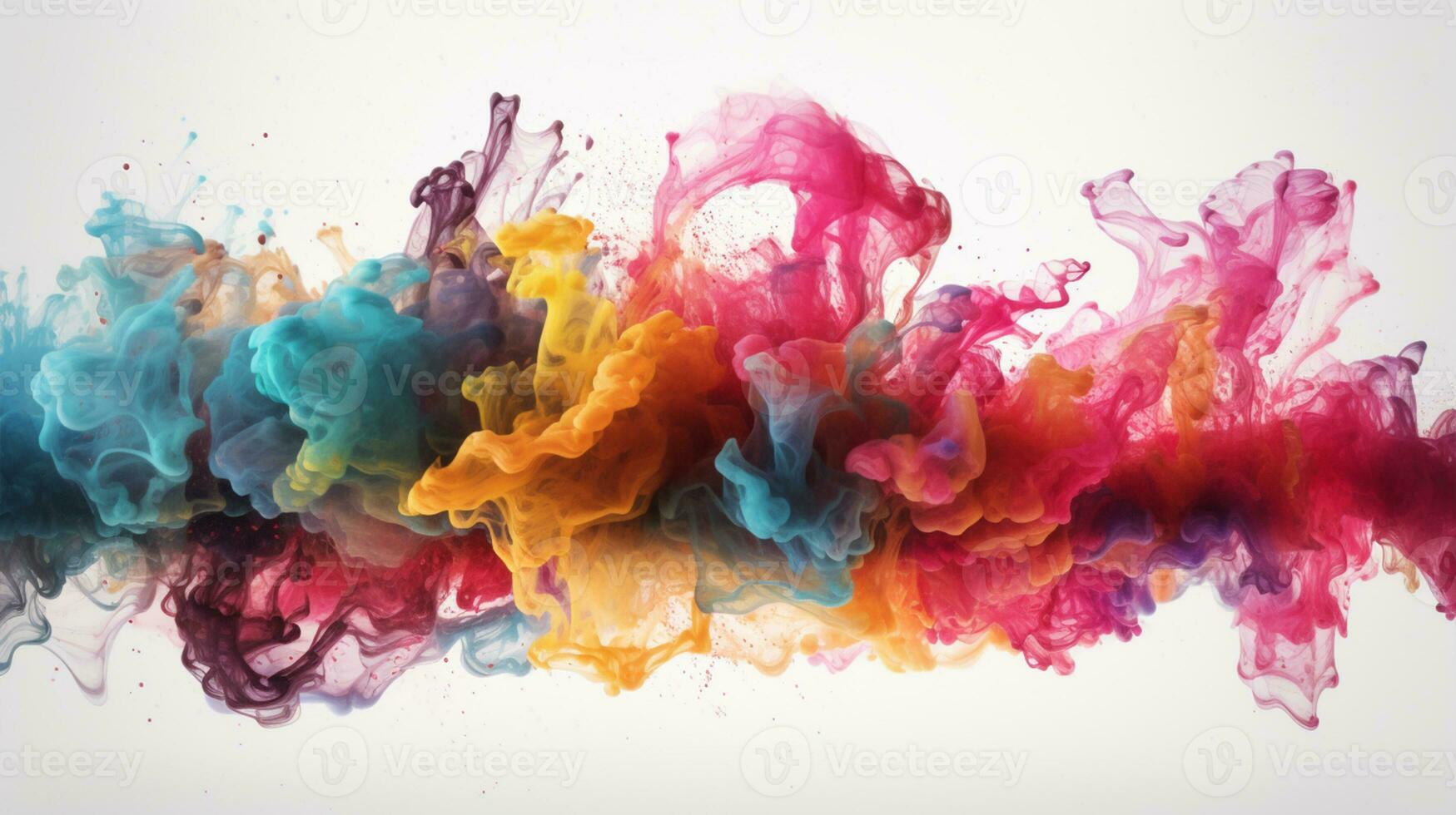 Mehrfarbig Rauch Explosion chaotisch Kunst Hintergrund isoliert auf Weiß ai generativ foto