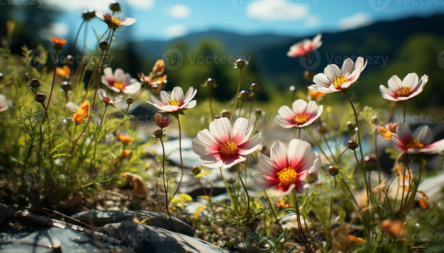 schön Wiese von Wildblumen im das Sommer, ein Natur Meisterstück generiert durch ai foto