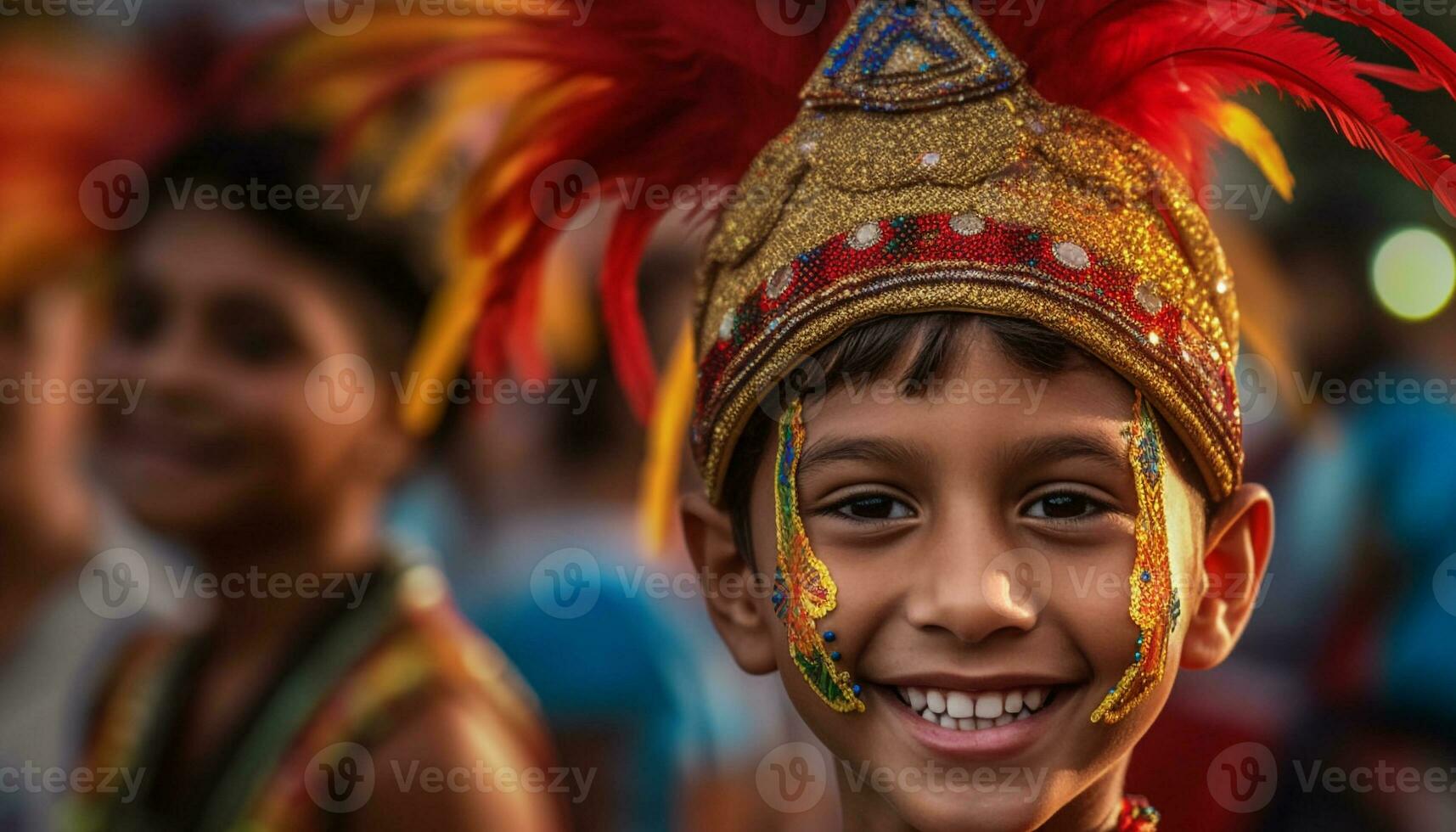 lächelnd Kind bringt Glück, Spaß, und Freude zu kulturell Feier generiert durch ai foto
