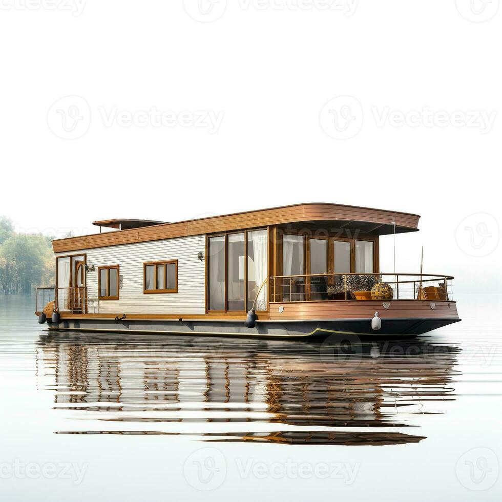 Hausboot auf Weiß Hintergrund. generativ ai foto
