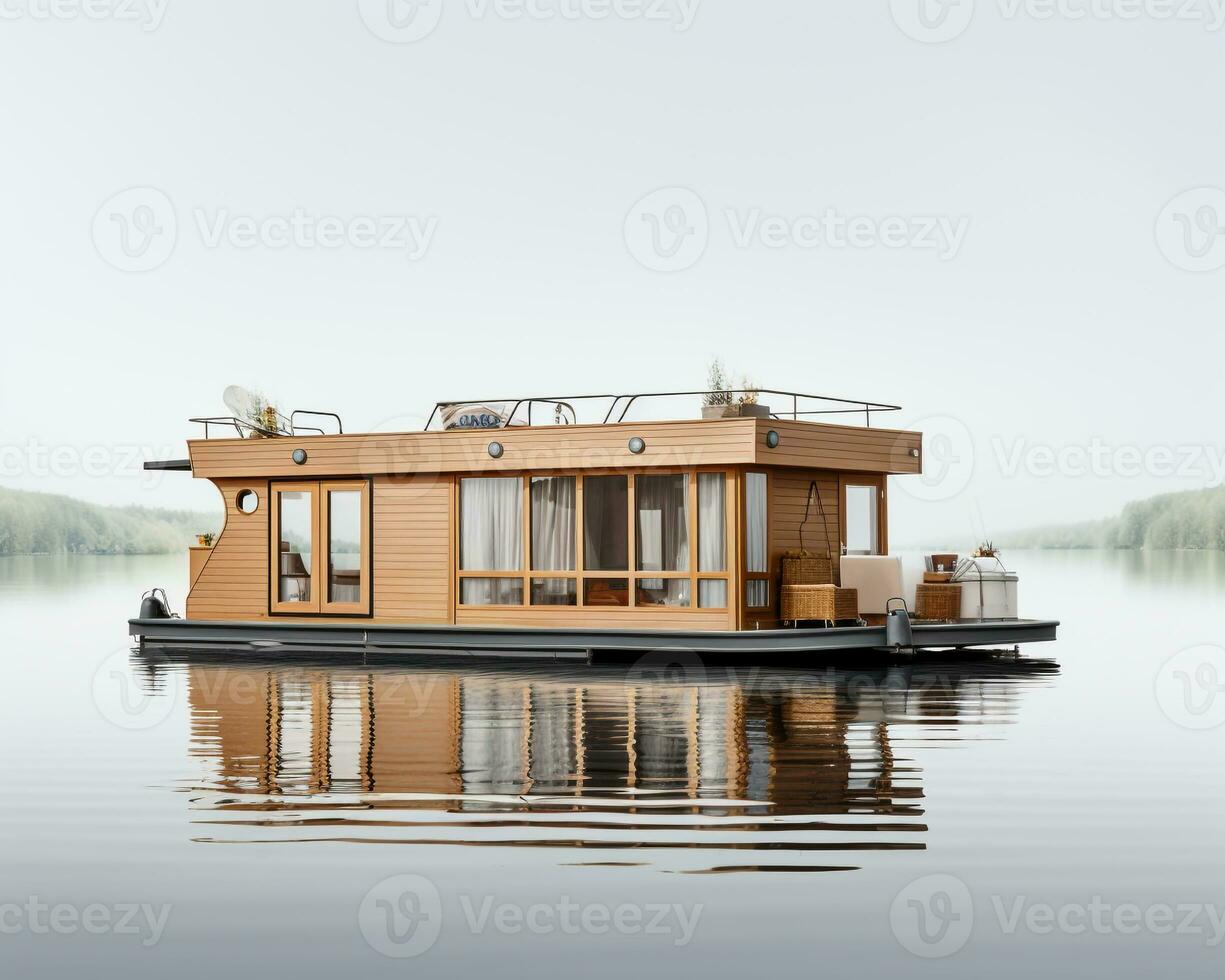 Hausboot auf Weiß Hintergrund. generativ ai foto