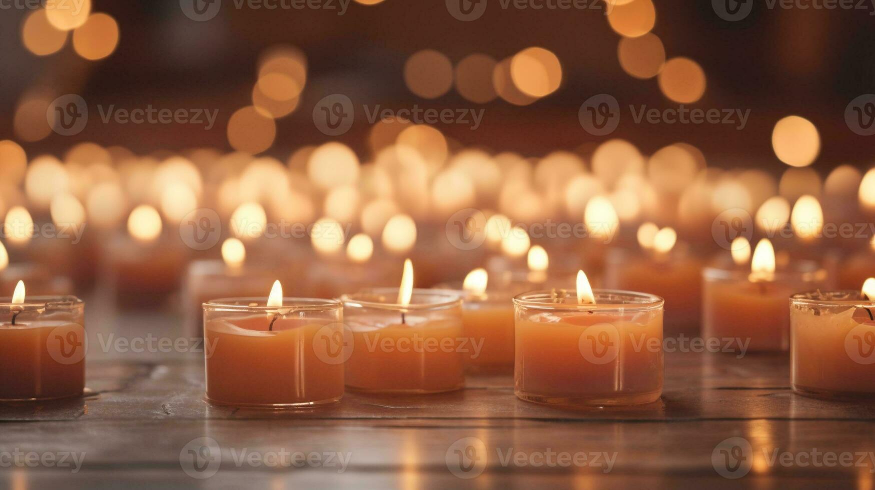 Kerzen Beleuchtung auf das hölzern Fußboden Hintergrund. generativ ai foto