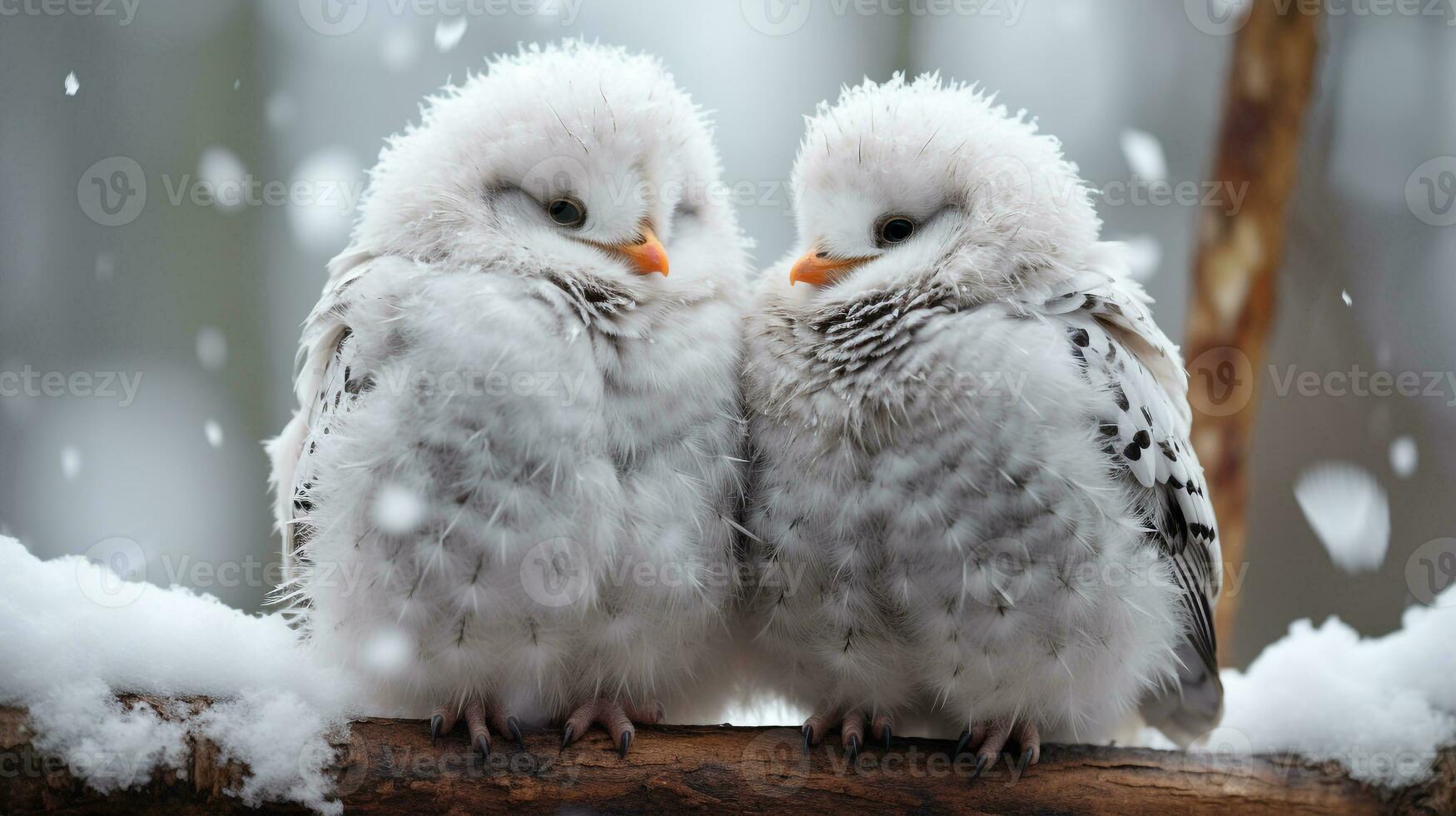 Foto von herzzerreißend zwei schneebedeckt Eulen mit ein Betonung auf Ausdruck von Liebe. generativ ai