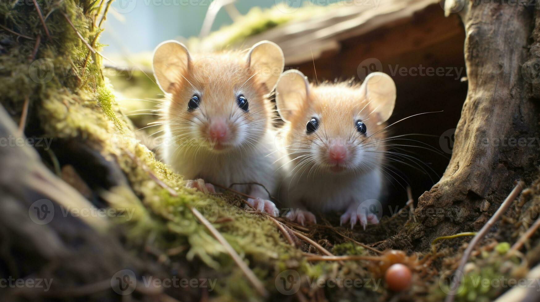 Foto von herzzerreißend zwei Mäuse mit ein Betonung auf Ausdruck von Liebe. generativ ai