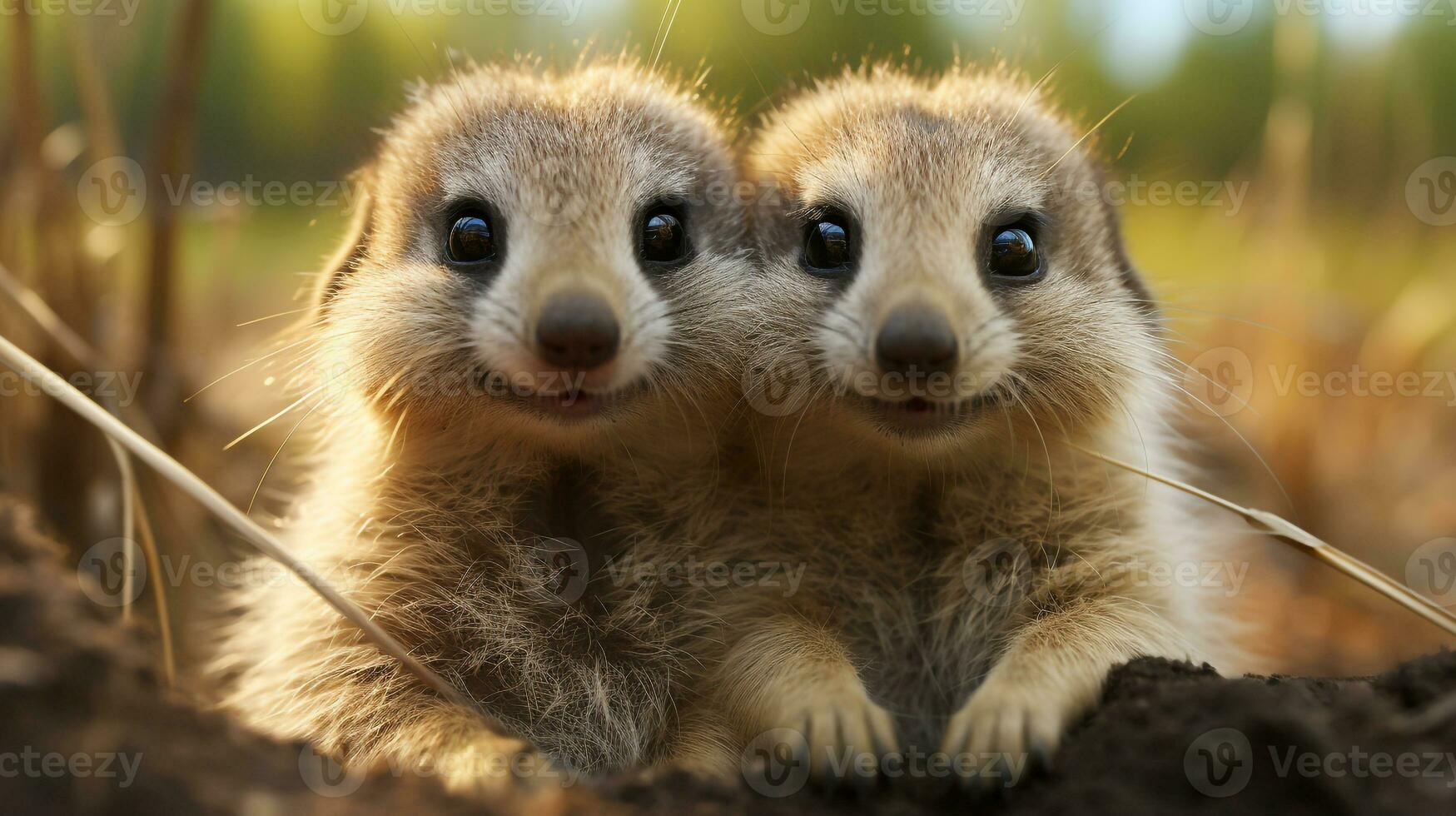 Foto von herzzerreißend zwei Erdmännchen mit ein Betonung auf Ausdruck von Liebe. generativ ai