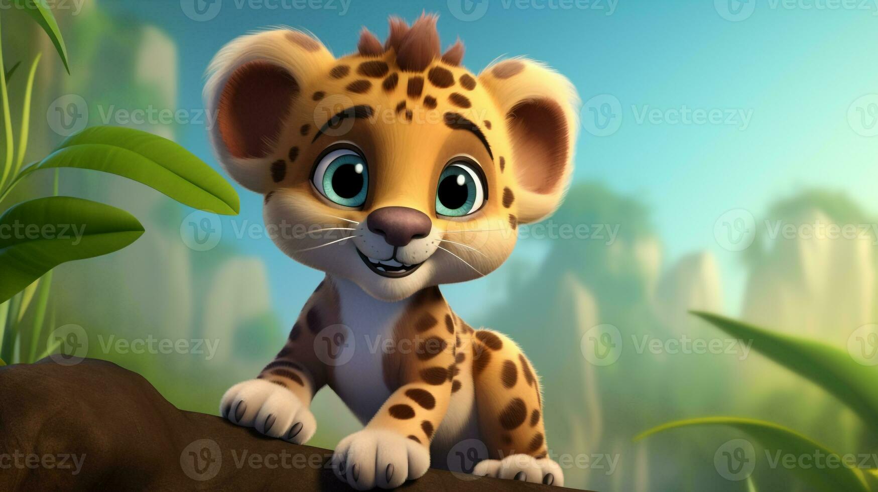 ein süß wenig Leopard im Disney Karikatur Stil. generativ ai foto