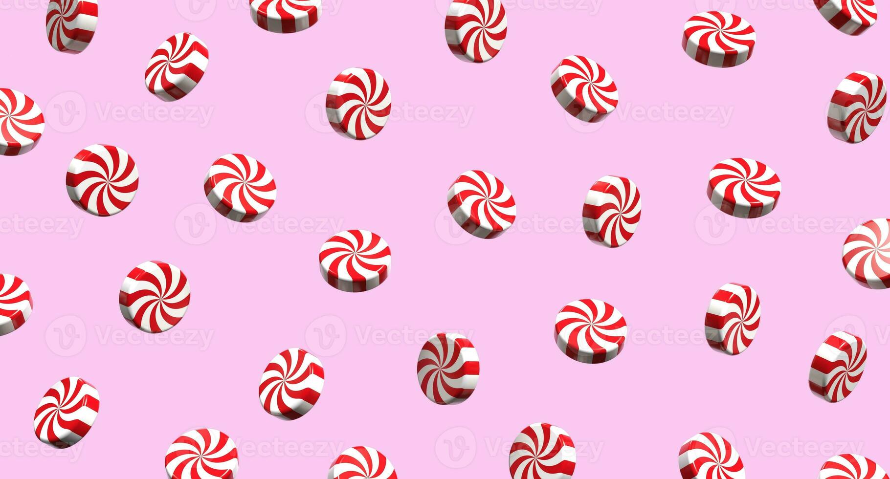 3d Strudel Pfefferminze Süßigkeiten. gestreift Zucker Süßigkeiten. Winter Urlaub, Nachtisch, Neu Jahre Fall. 3d Rendern foto