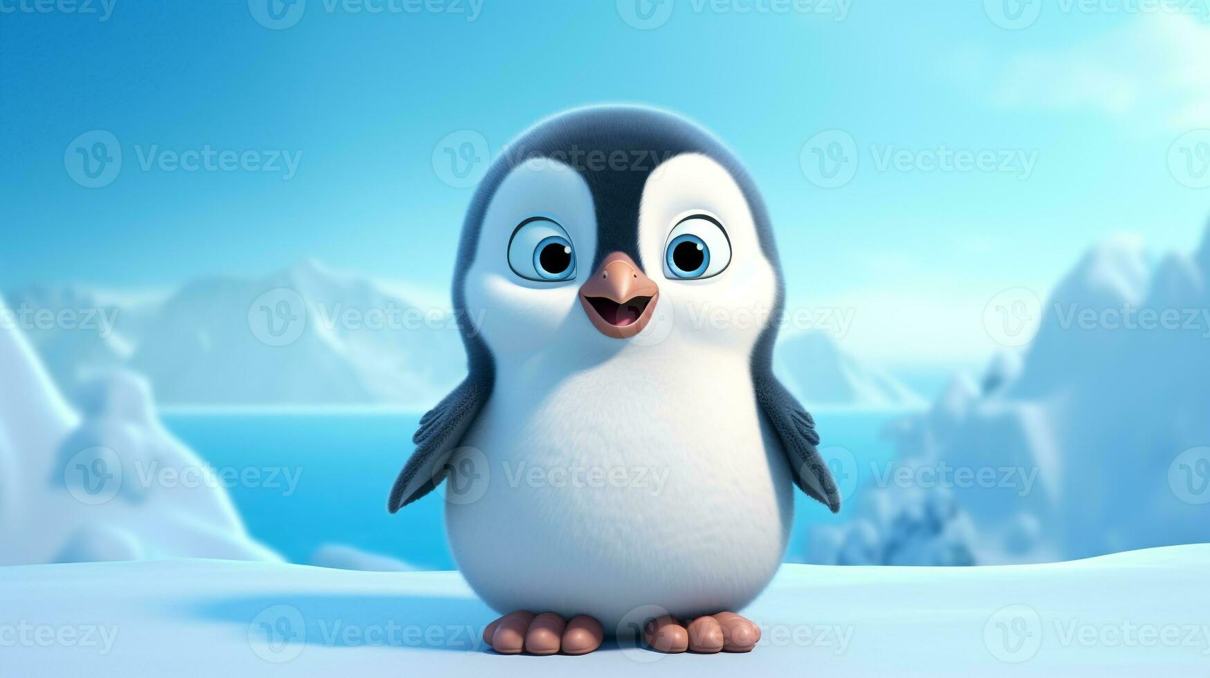 ein süß wenig Pinguin im Disney Karikatur Stil. generativ ai foto