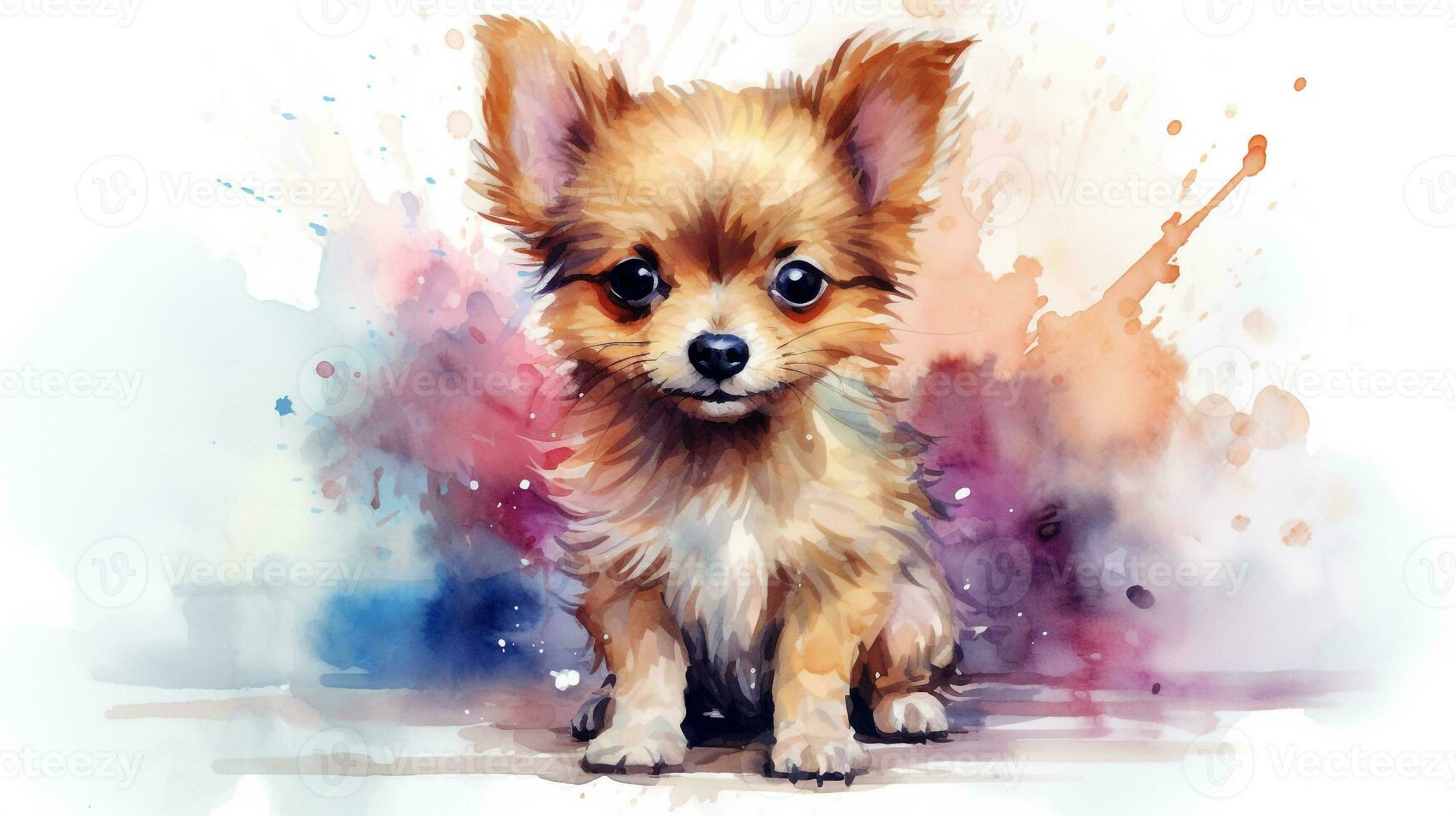 ein süß wenig Hund im Aquarell Stil. generativ ai foto