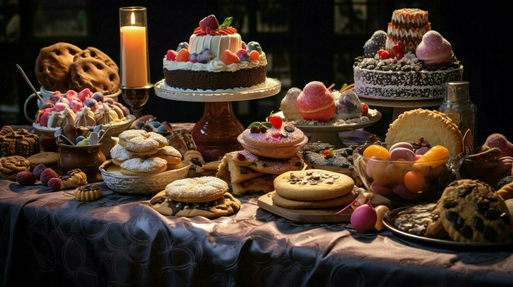 ein festlich Tabelle von gebacken Waren im verschiedene Formen und Farbe foto