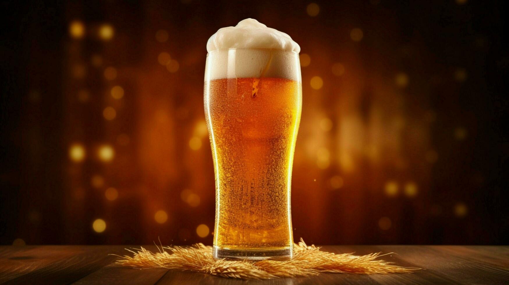 ein schaumig Bier im ein Gold Pint Glas foto