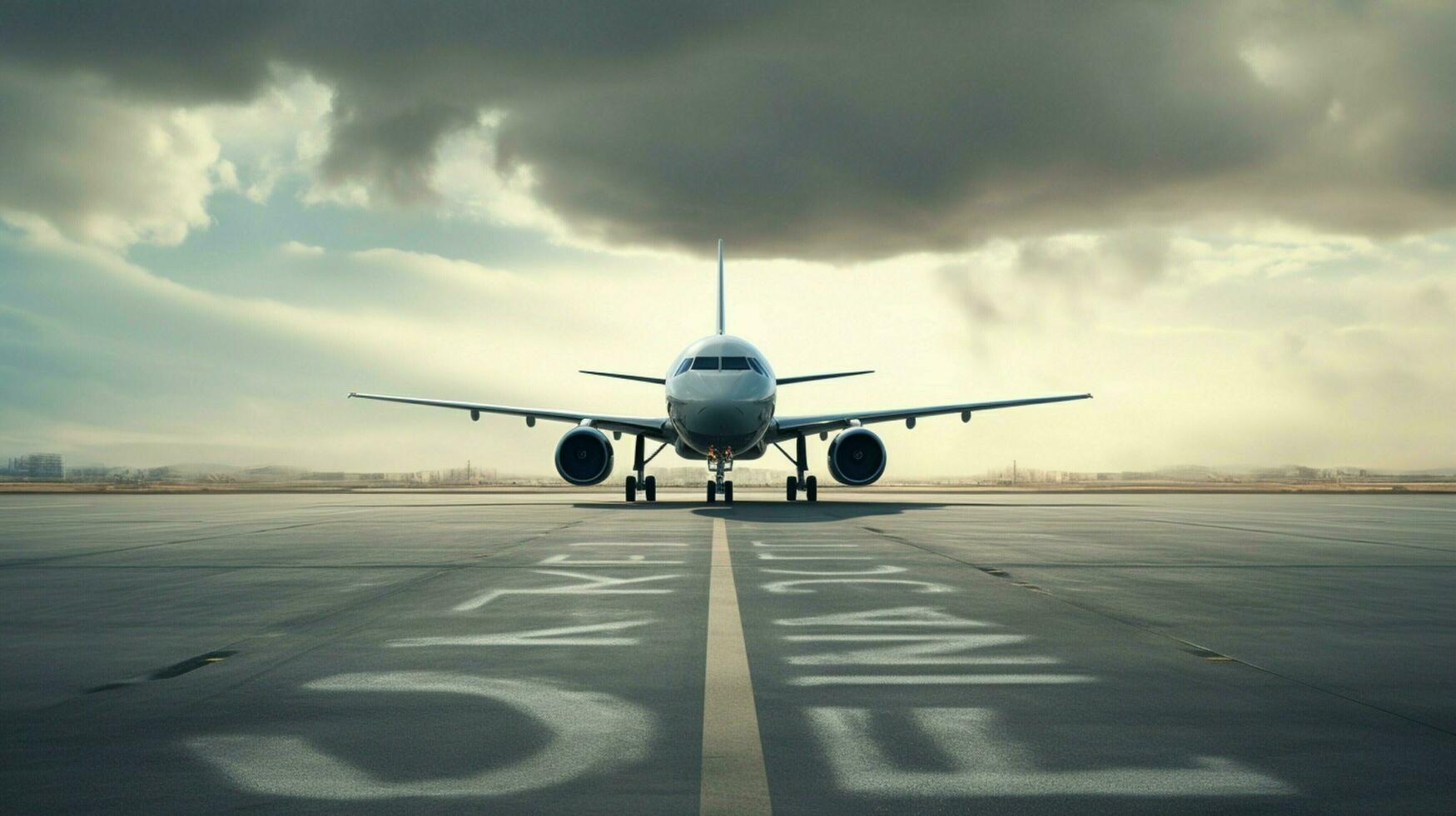 ein Flugzeug ist auf das Runway mit das Wörter foto