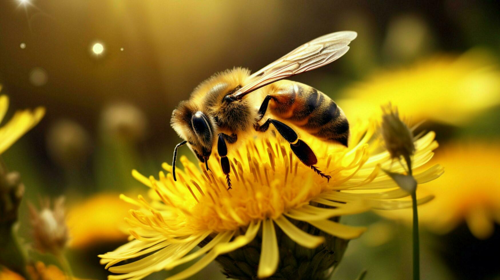 beschäftigt Biene bestäubt Gelb Blume im Sommer- foto