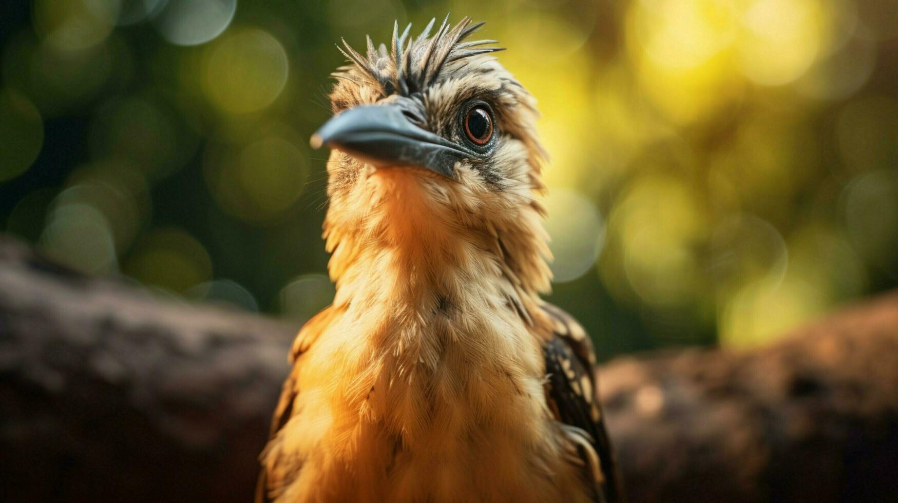 süß jung Vogel mit Schnabel suchen beim Kamera im Natur foto