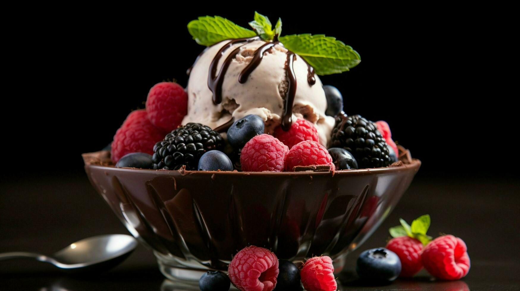 Dessert Genuss Eis Sahne Schokolade frisch Beeren foto