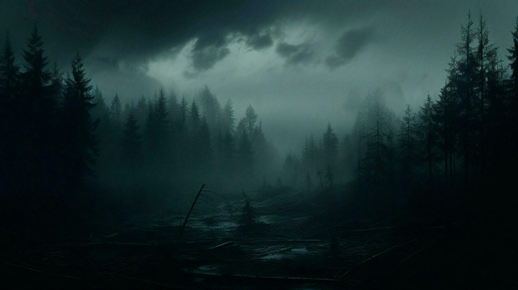 nebelig Wald Landschaft dunkel Silhouette mysteriös Atmosphäre foto