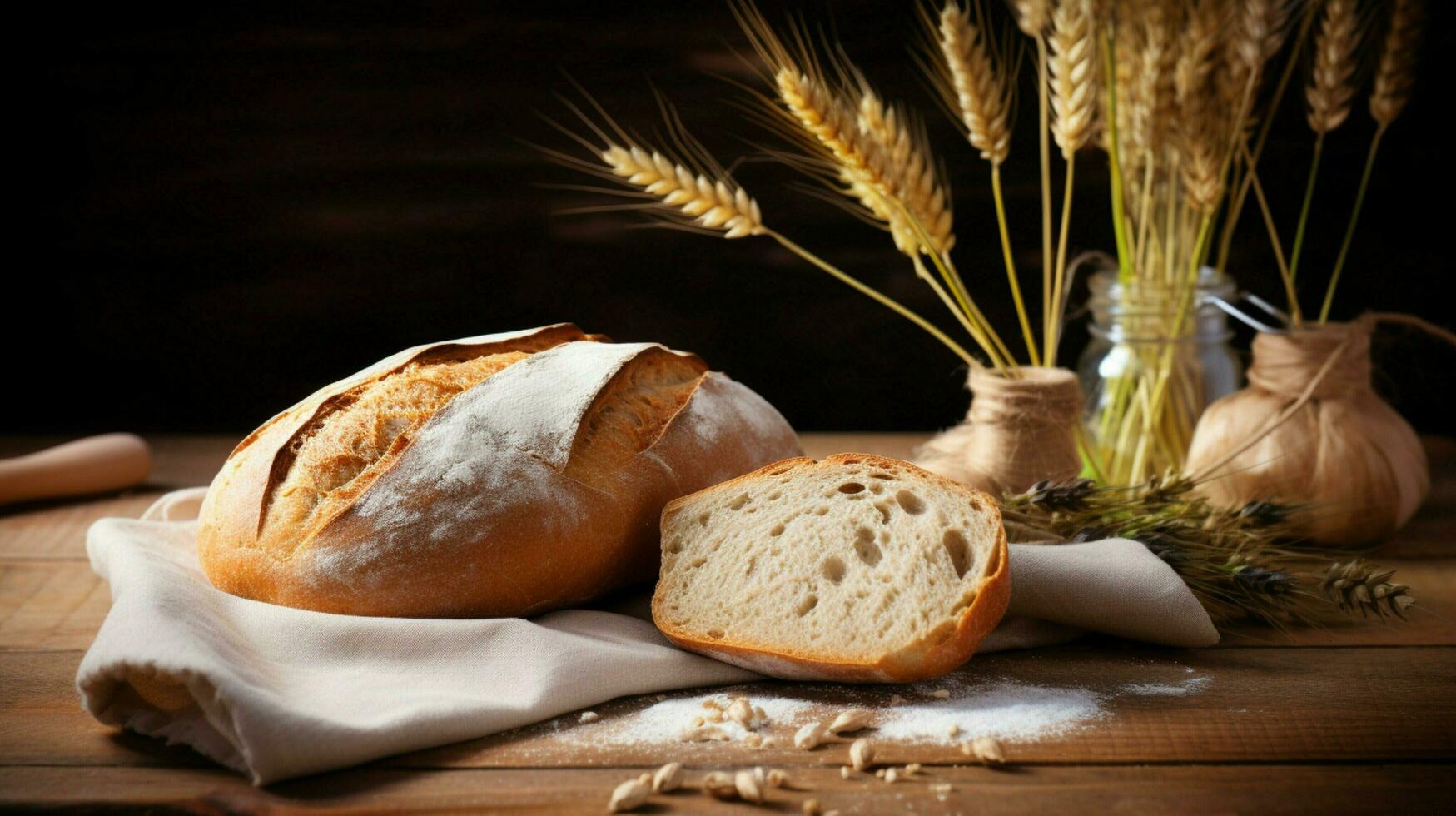 frisch Brot auf rustikal hölzern Tabelle gesund Essen foto