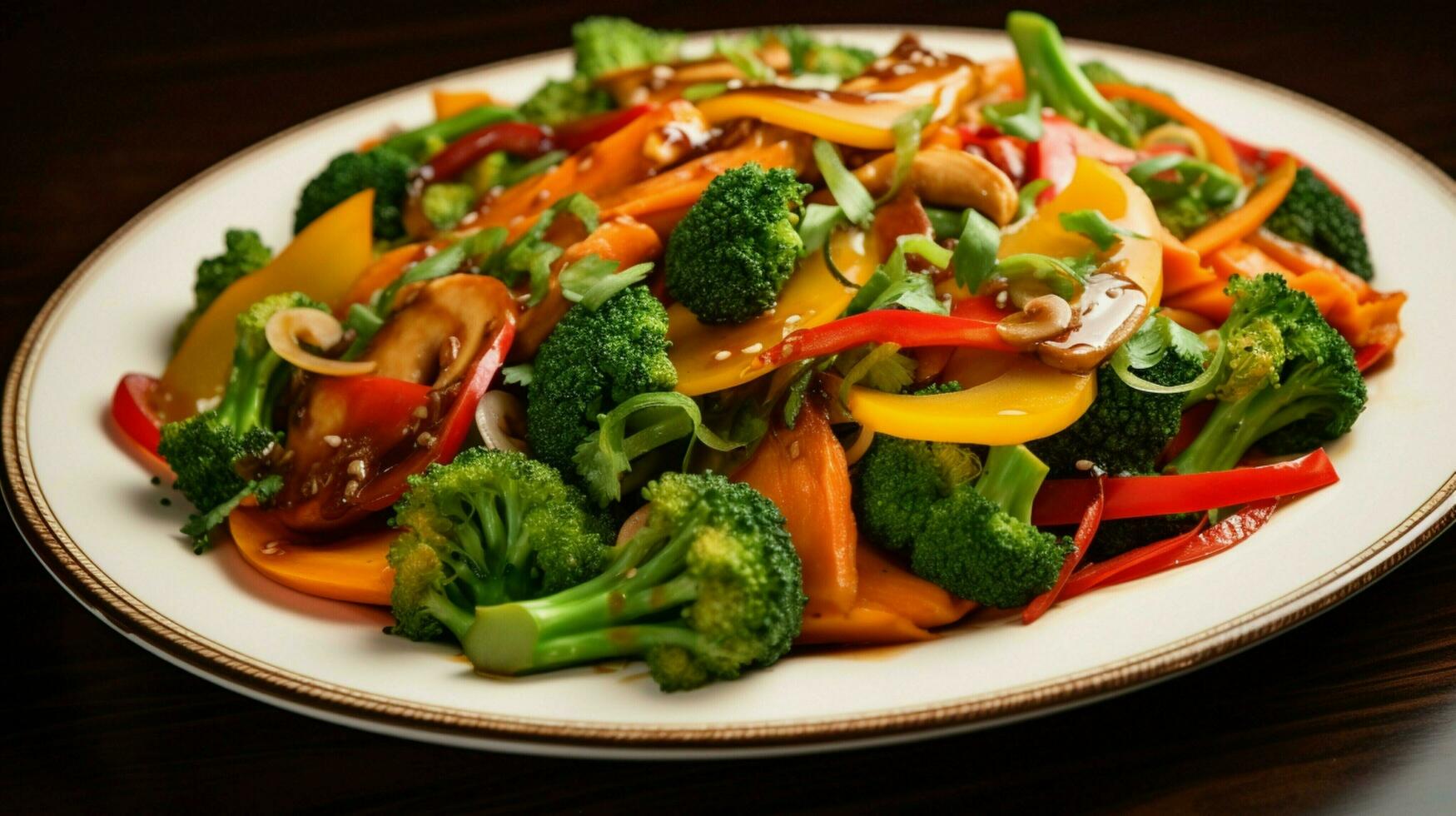 Frische und Gourmet rühren gebraten Mahlzeit mit Brokkoli Zwiebel foto