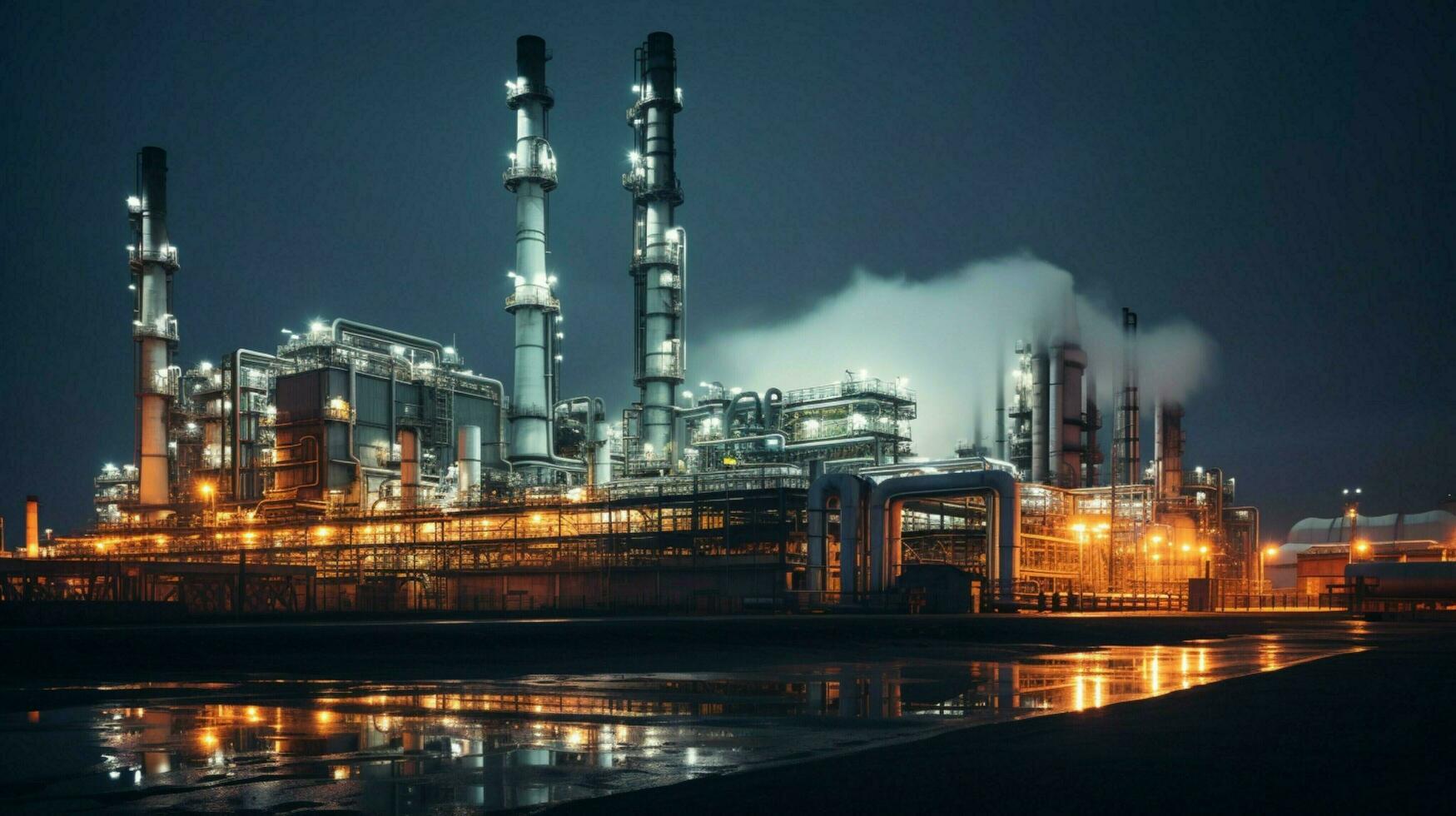Treibstoff Raffinerie beleuchtet beim Nacht mit Pipelines foto