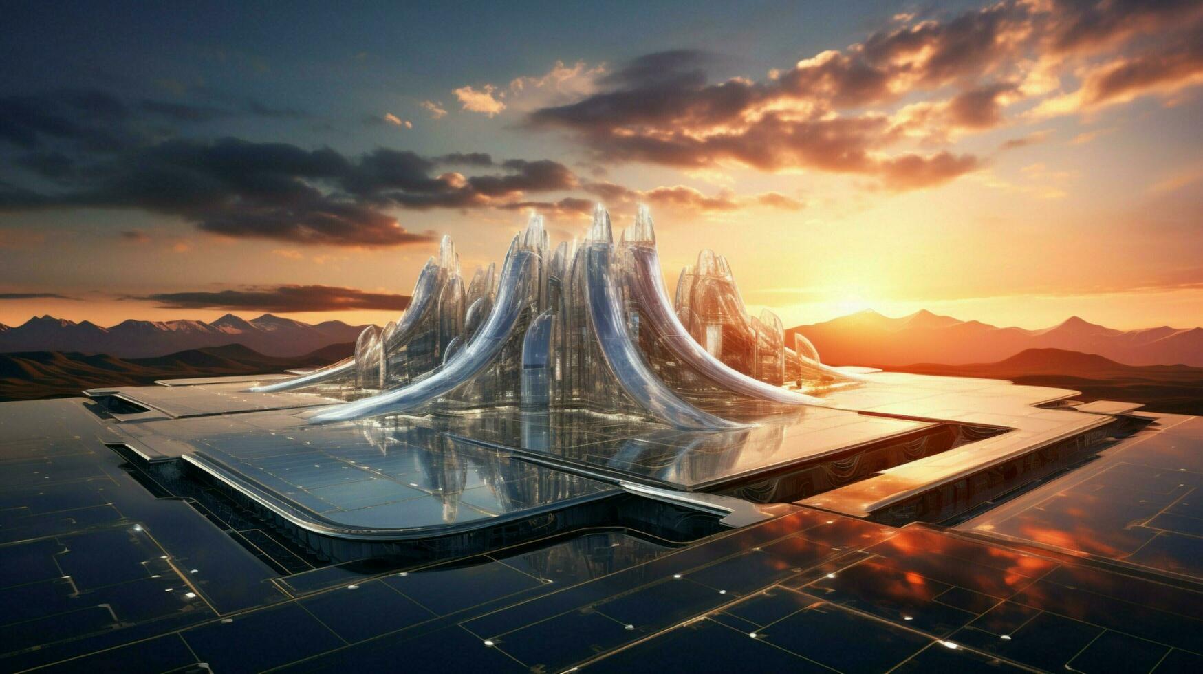futuristisch Solar- Leistung Bahnhof erzeugt Elektrizität foto