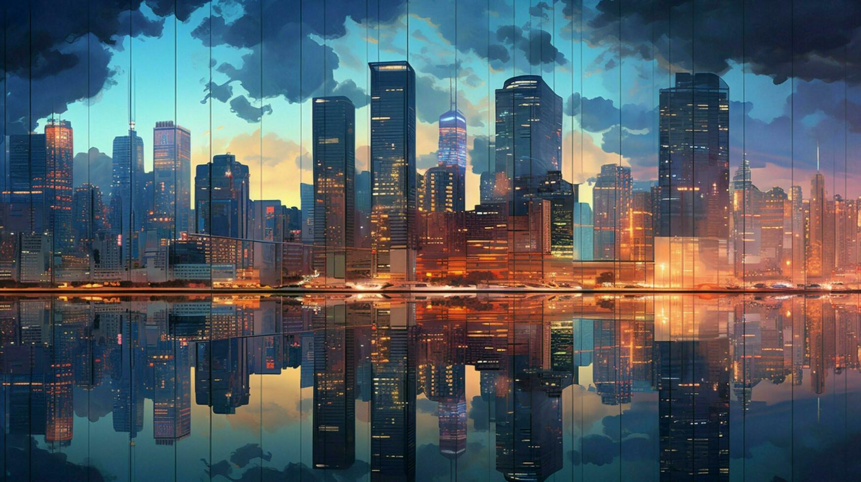 Glas Wolkenkratzer reflektieren Stadt Leben beim Dämmerung foto