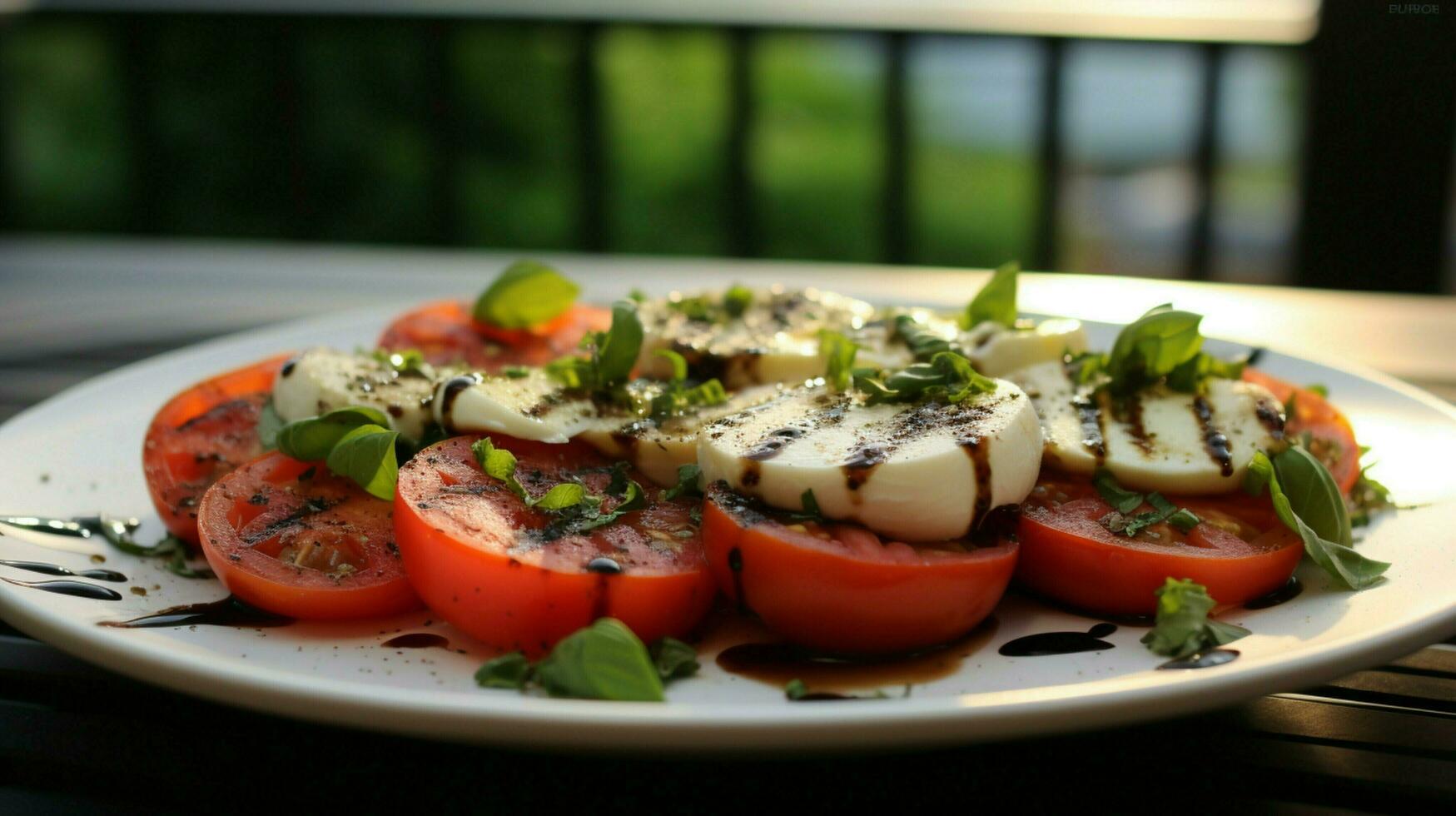 gegrillt Tomate und Mozzarella Salat ein Gourmet Vegetarier foto