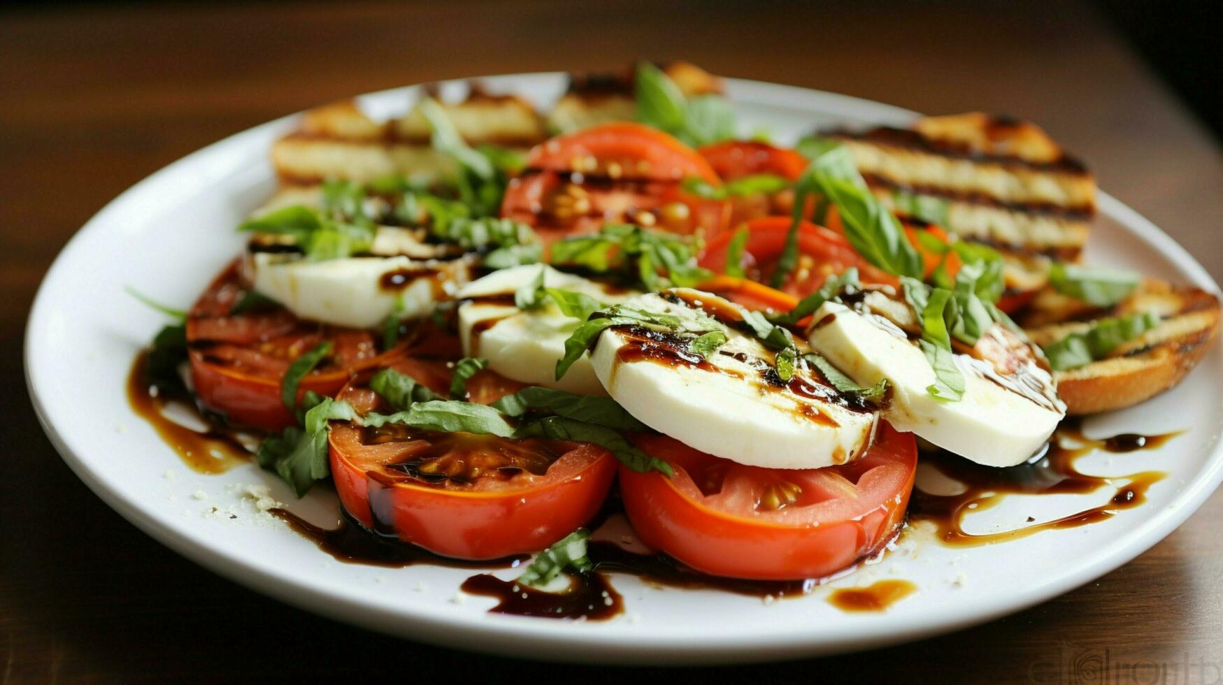 gegrillt Tomate und Mozzarella Salat ein Gourmet Vegetarier foto