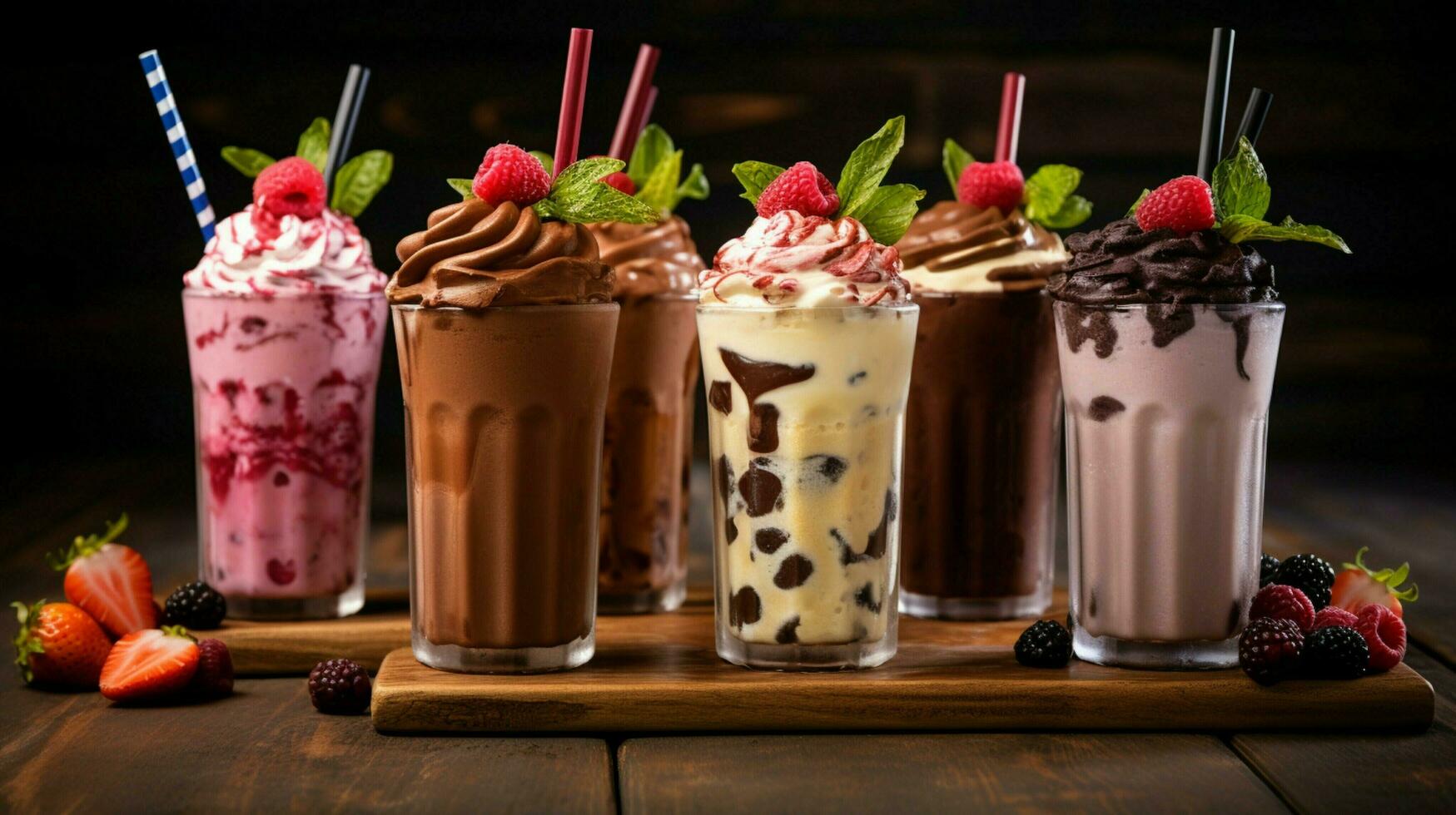 nachsichtig Milchshakes Nachspeisen Süss Schokolade Beere Obst foto