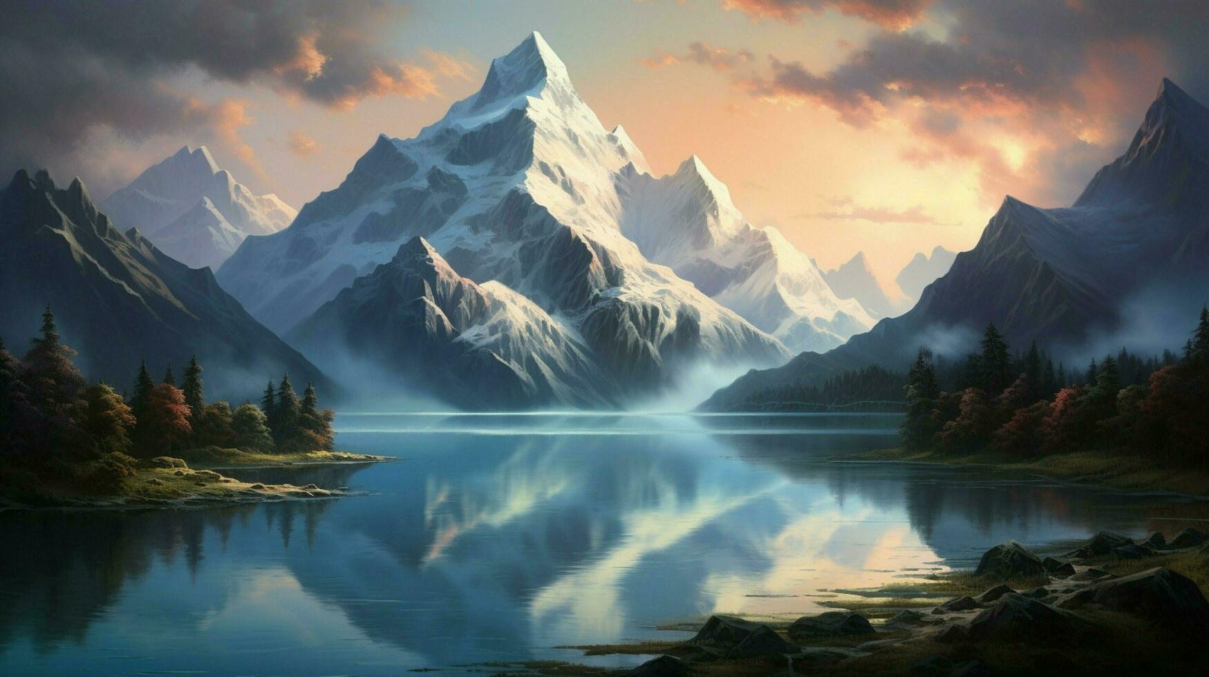 majestätisch Berg Angebot spiegelt still Szene im Wasser foto