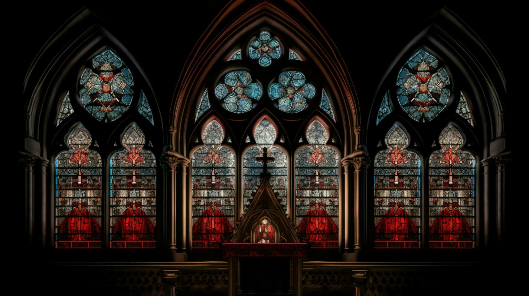 mittelalterlich Kapelle mit gotisch die Architektur befleckt Glas foto