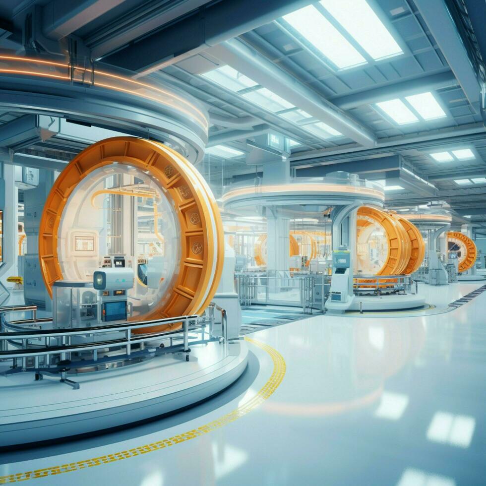 modern Herstellung Ausrüstung im ein futuristisch Fabrik foto