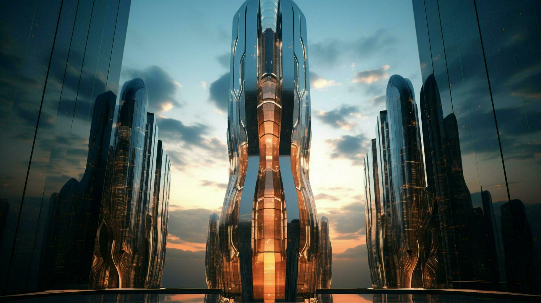modern Wolkenkratzer spiegelt beschwingt Stadt Leben mit Zukunft foto