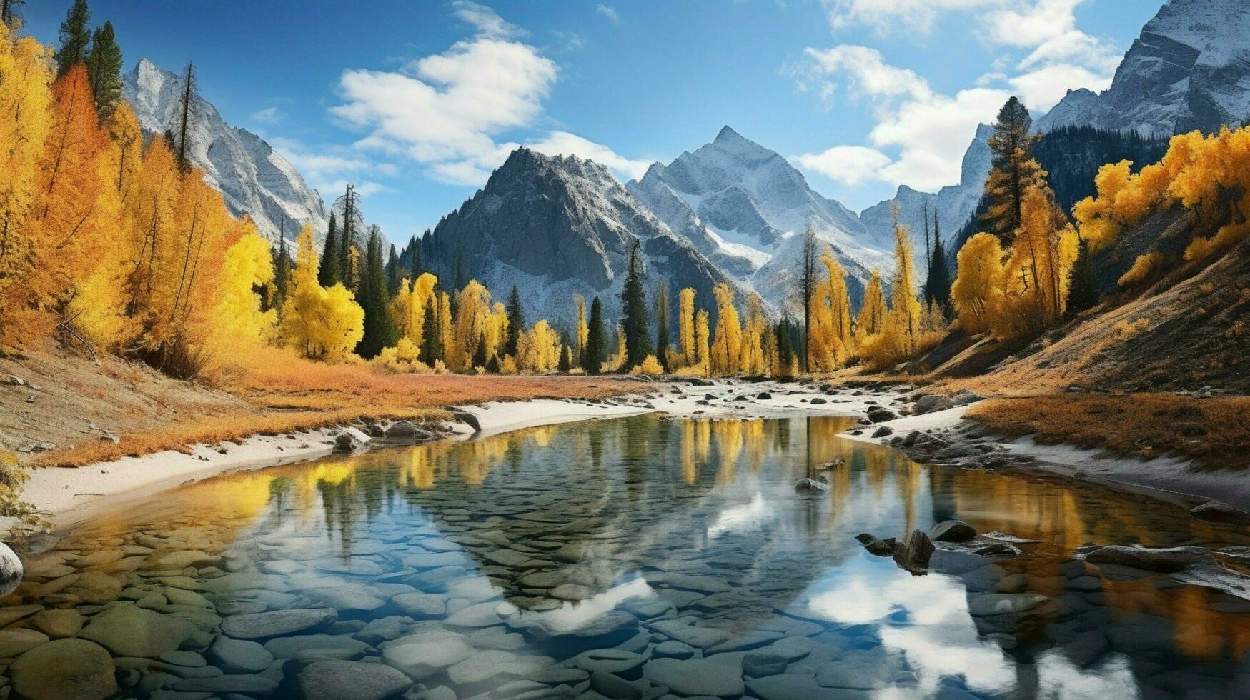 Berg Landschaft spiegelt Herbst Farben im still foto