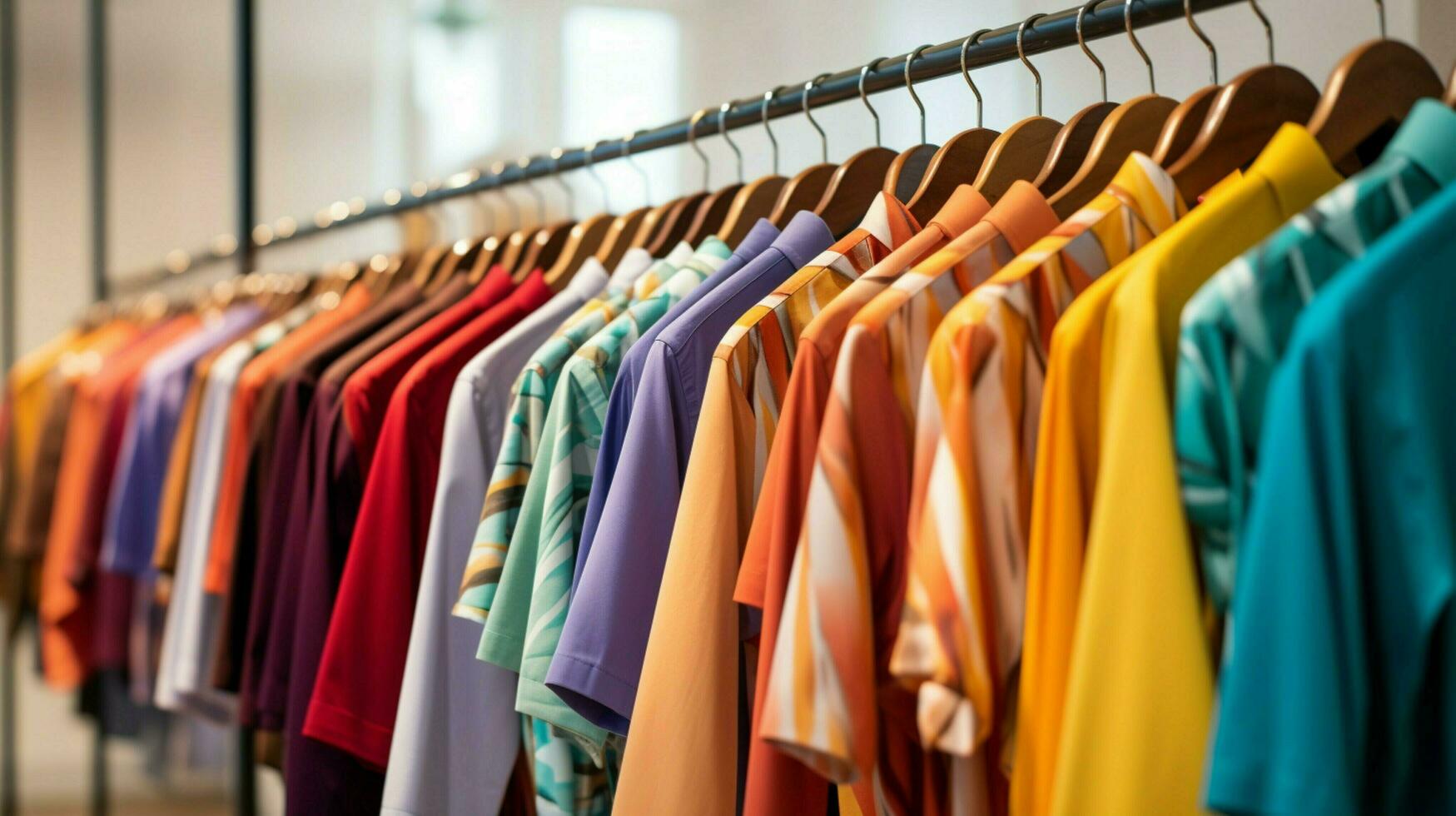 multi farbig Hemden hängend im modern Boutique Geschäft foto
