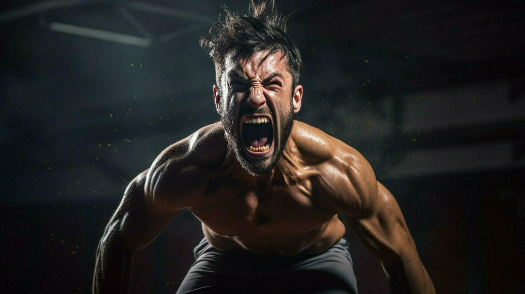 muskulös Athlet schreiend ausüben zum wettbewerbsfähig foto