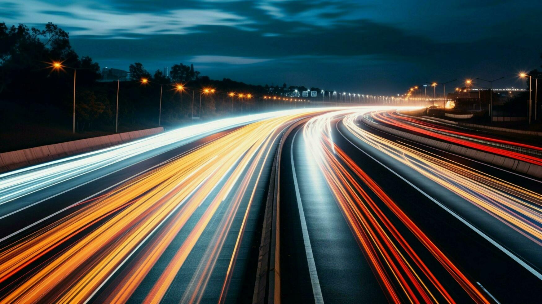 Nachtzeit der Verkehr Unschärfen entlang dunkel mehrere Fahrbahn Autobahn foto