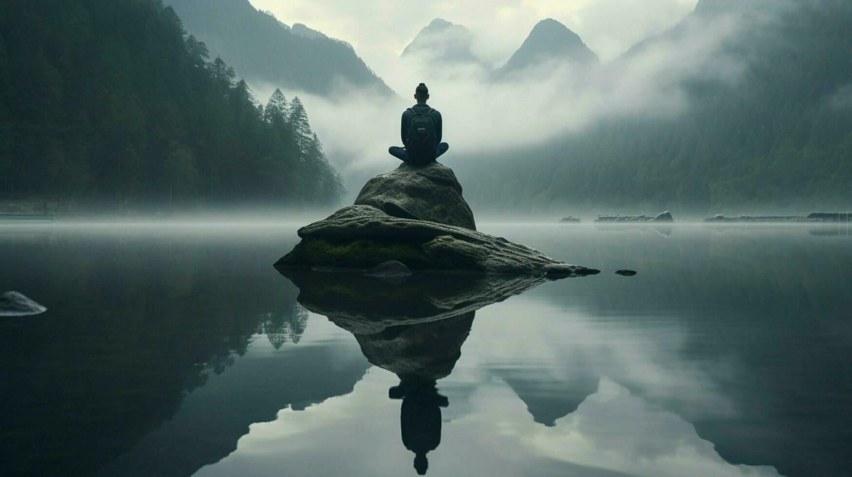 einer Person meditieren Stehen auf Felsen reflektieren foto