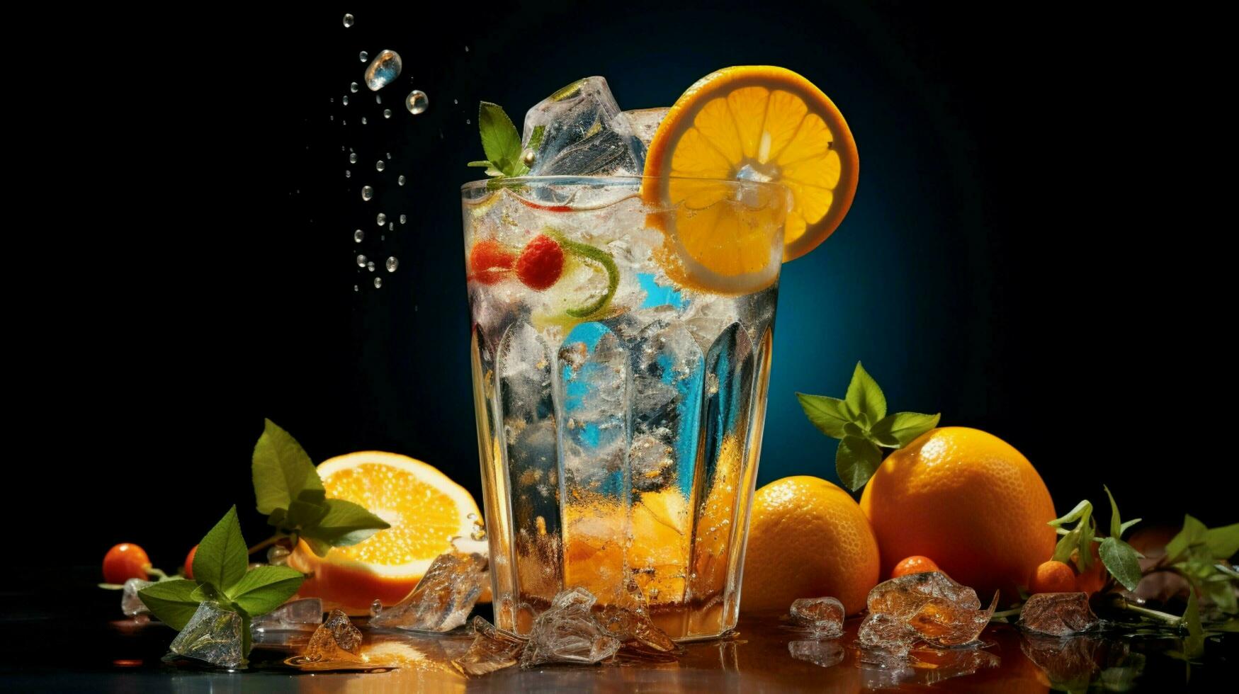 erfrischend Cocktail mit Zitrusfrüchte Obst und Eis foto