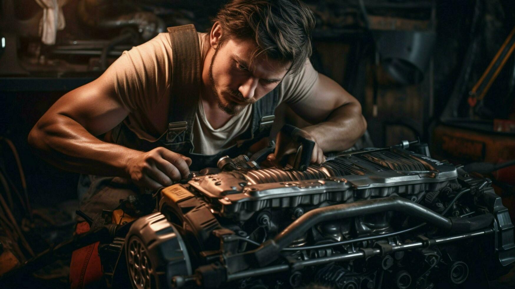 erfahren Mechaniker reparieren Auto Motor mit Schlüssel foto