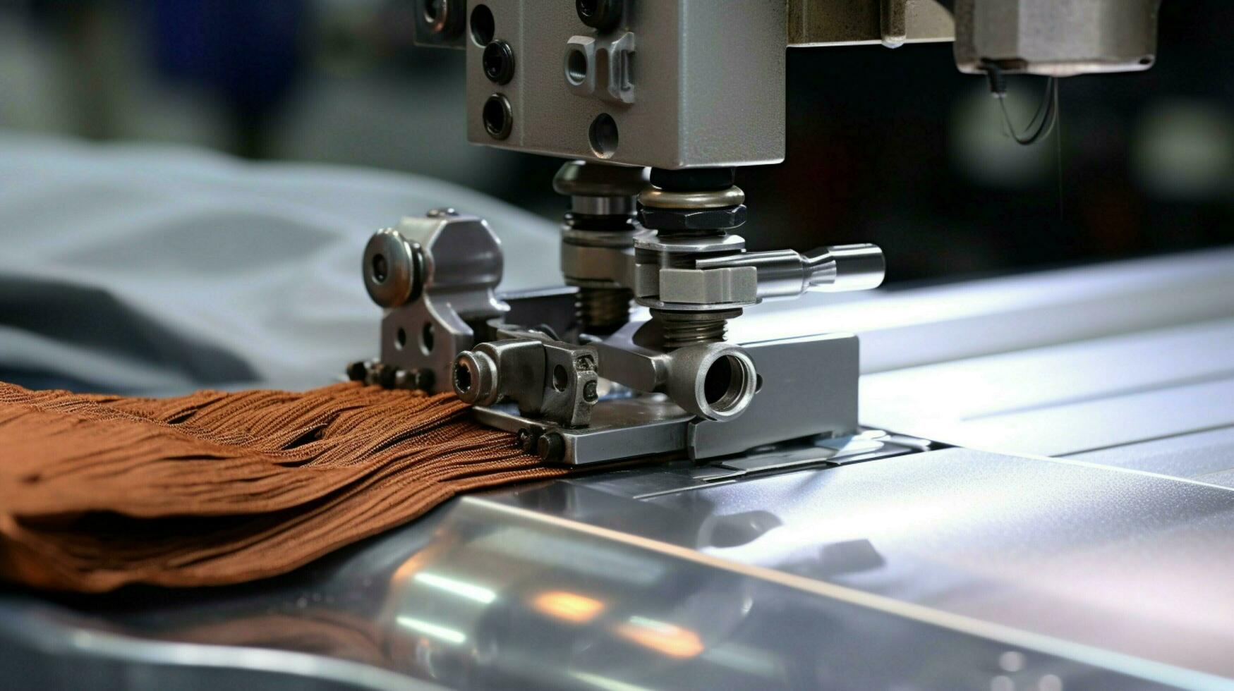 Stahl Maschinen näht Kleidungsstück mit Präzision Richtigkeit foto