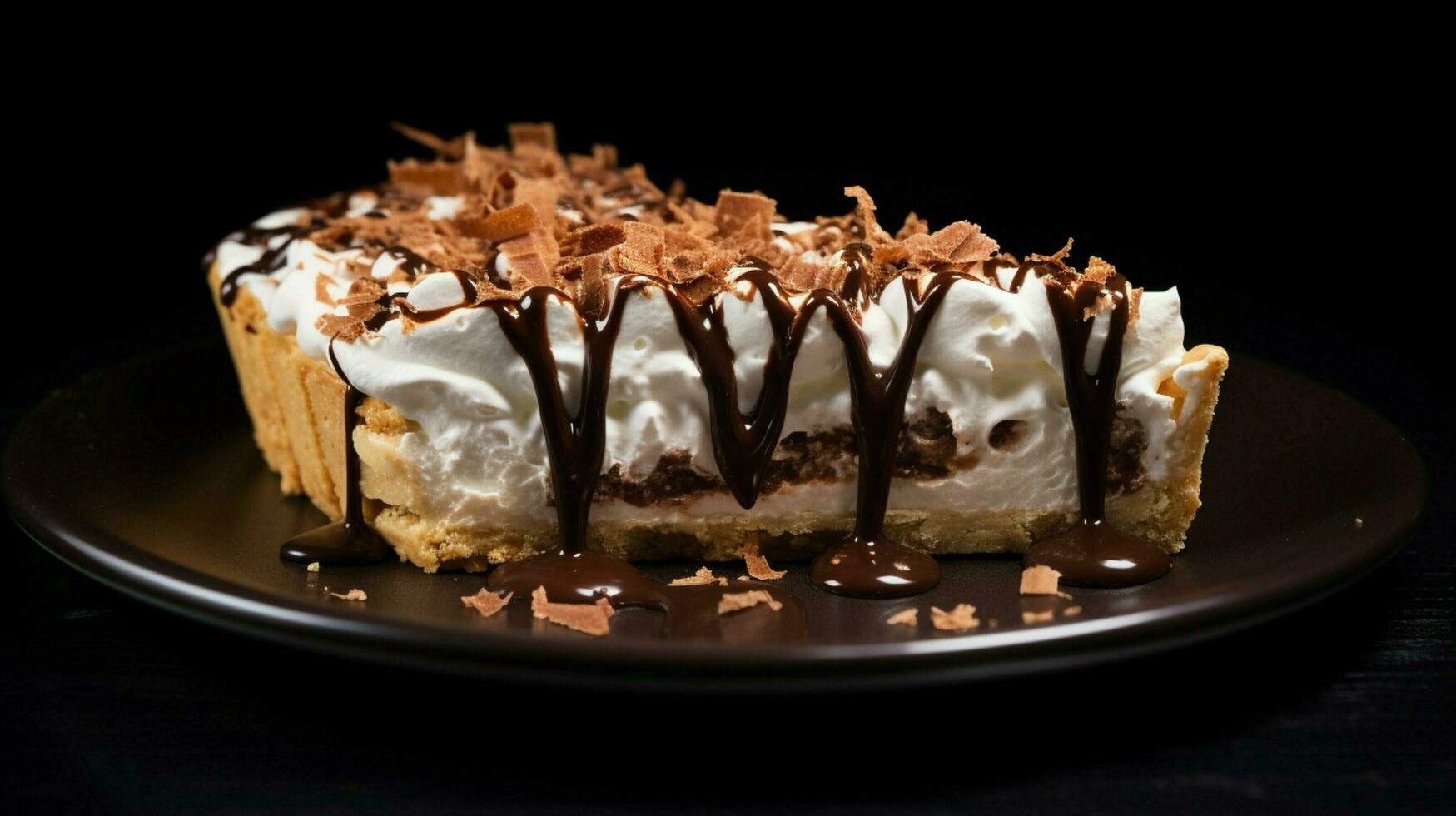 Süss Kuchen mit Schokolade und ausgepeitscht Sahne auf schwarz Hintergrund foto