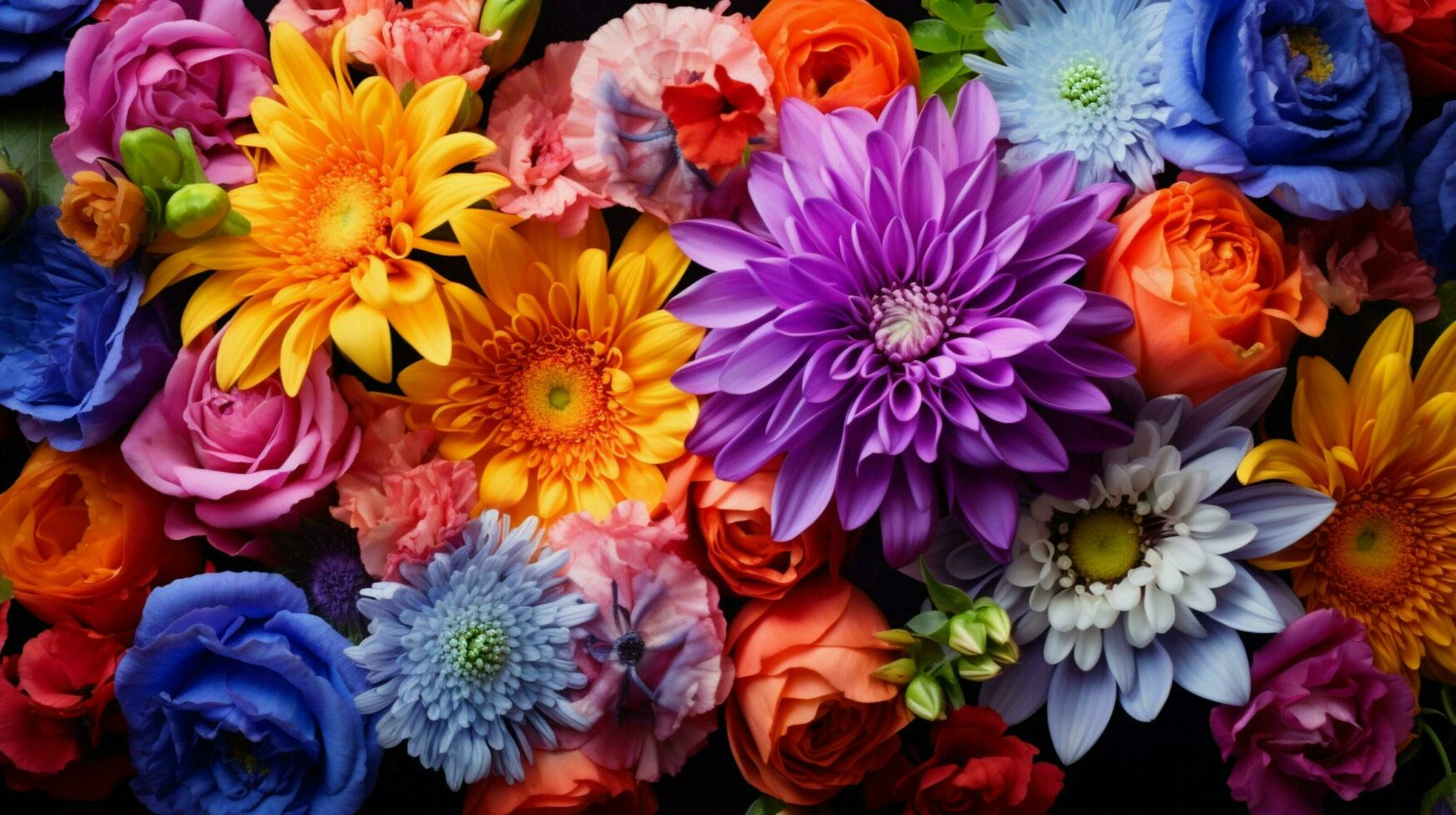 beschwingt Strauß von multi farbig Blumen im Natur Schönheit foto