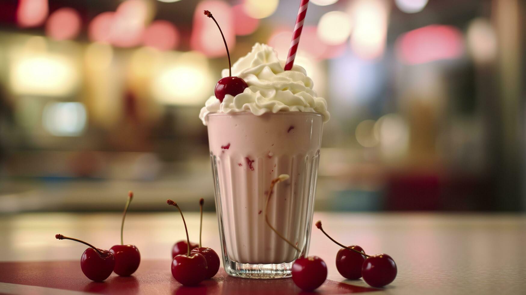 Kirsche Milchshake im ein klassisch amerikanisch Abendessen. Essen Fotografie Konzept. generativ ai foto