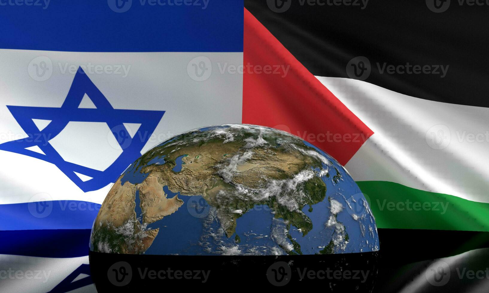Israel Palästina Flagge Star Erde Welt global Planet Flüssigkeit roh Öl schwarz dunkel Silhouette Farbe Symbol Dekoration Krieg Gaza National politisch Konflikt Militär- Regierung Krise Geschäft Währung Symbol foto
