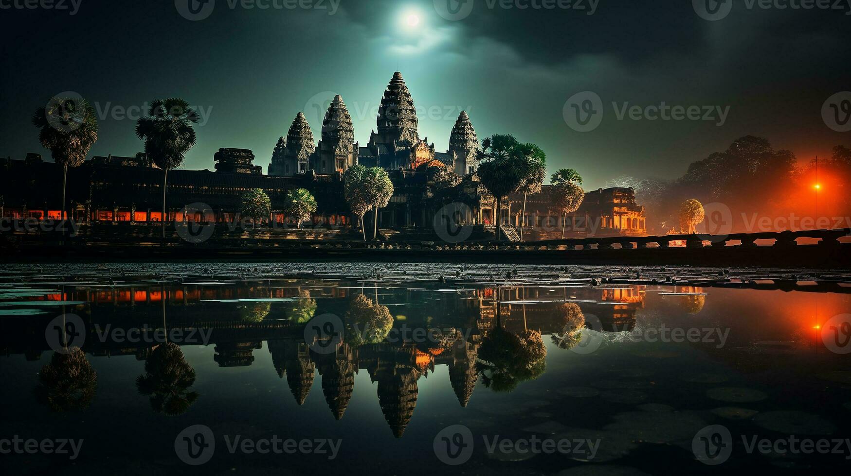 Nacht Aussicht von Angkor wat. generativ ai foto