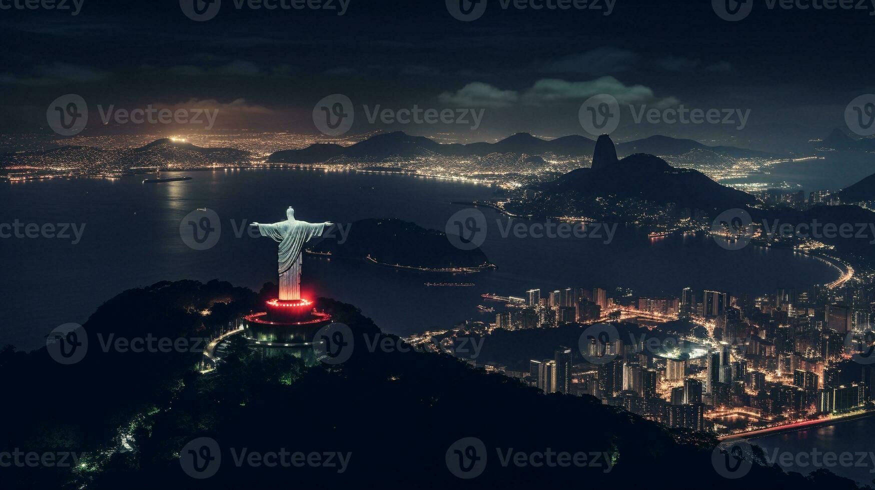 Nacht Aussicht von Christus das Erlöser. generativ ai foto