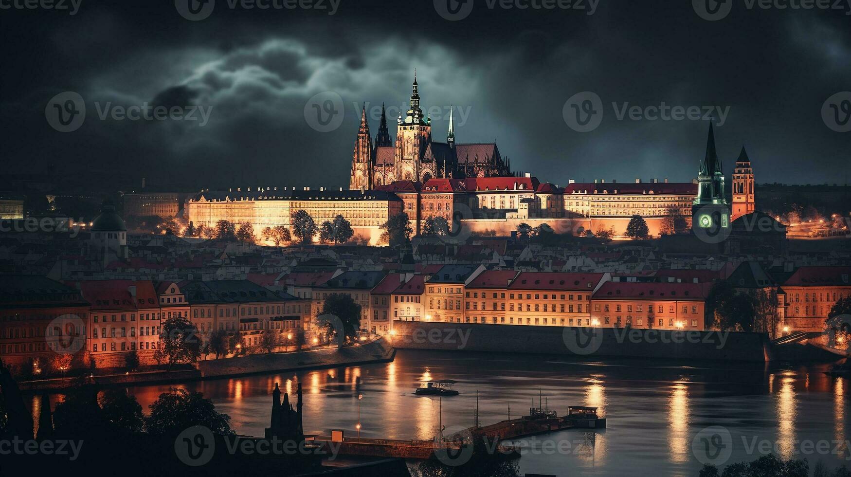 Nacht Aussicht von Prag Schloss. generativ ai foto