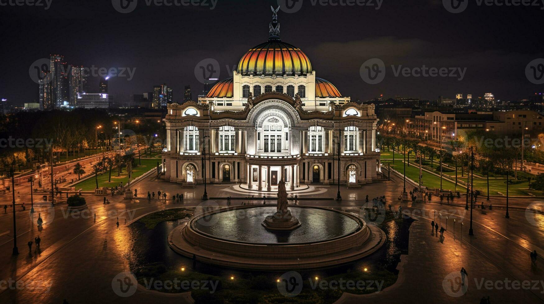 Nacht Aussicht von Palacio de belas artes. generativ ai foto