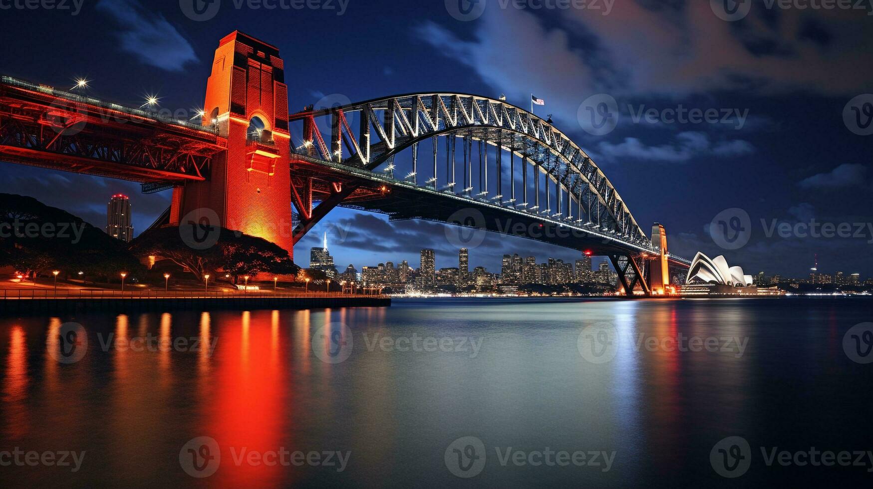 Nacht Aussicht von Sydney Hafen Brücke. generativ ai foto