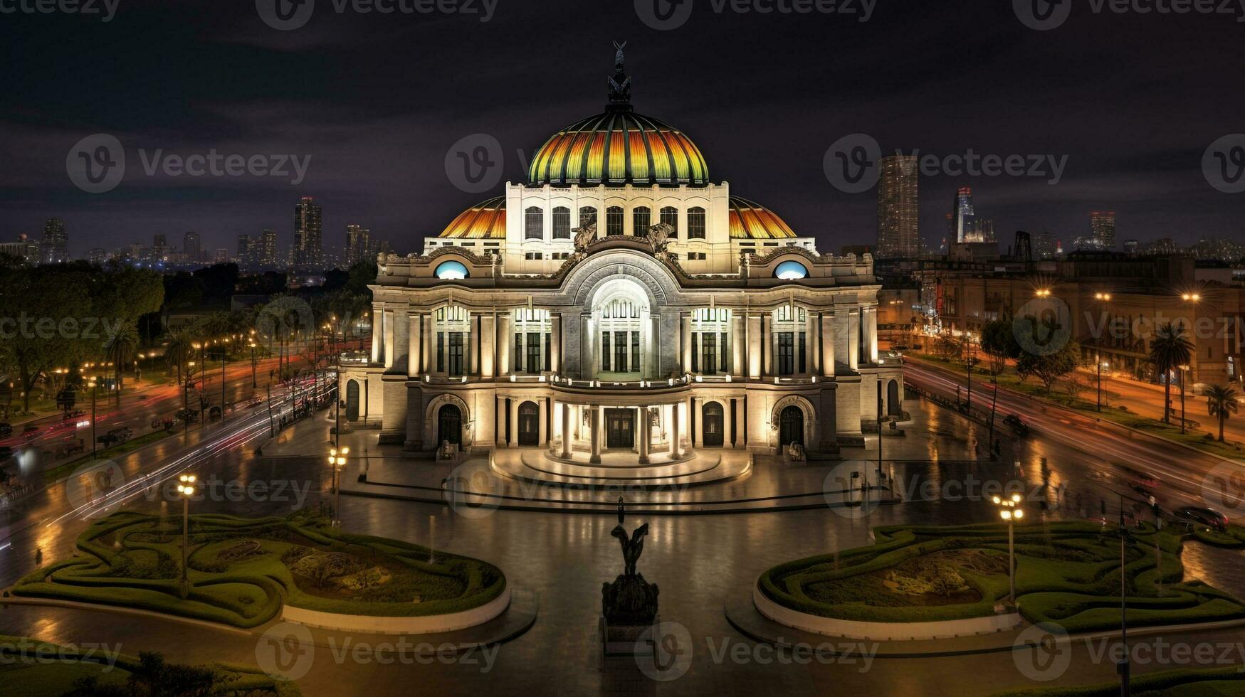 Nacht Aussicht von Palacio de belas artes. generativ ai foto